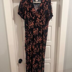 A New Day Black and Coral Floral Maxi Dress